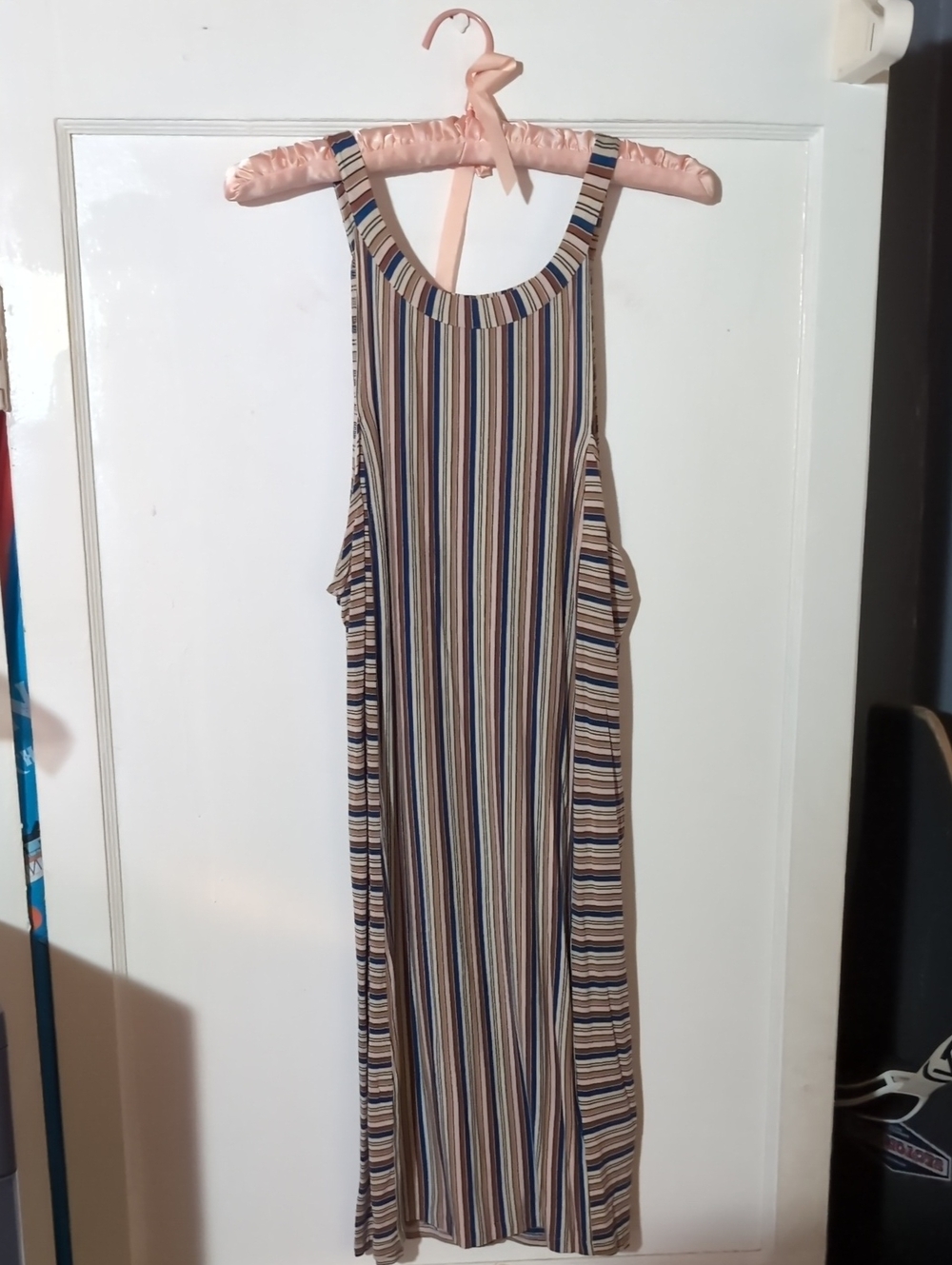 RVCA Striped Sleeveless Dress in Navy, Tan, & Cream